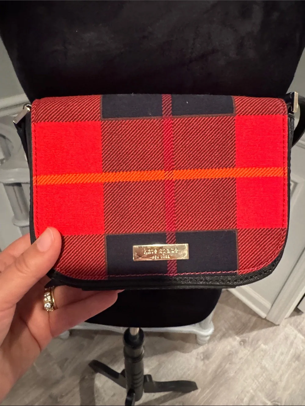 kate spade Red and Black Plaid Crossbody Bag